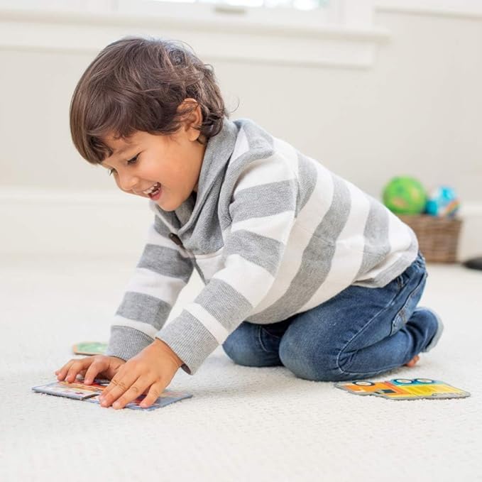 Crocodile Creek Let’s Begin Puzzle - Ten 2-Piece Beginner Puzzles for Ages 2 and Up - Heavy-Duty Storage Canister with Handle - Colorful Vehicles Design - Each Puzzle is 6" L x 4" H Finished