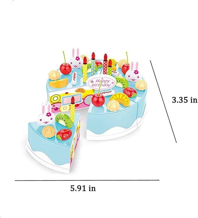 38 PCS DIY Cutting Birthday Party Cake Toy Pretend Play Kitchen Food Toys Set,DIY Fruit Cutting Kitchen Toys Pink/Blue Cut Cake Toys for Girls Boys Gift (38PCS Blue)