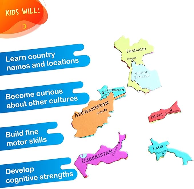 GeoToys GeoPuzzle, Asia Shaped Jigsaw Puzzles, 50 Pc Geography Puzzle, Geography Game & Map Puzzle, Jigsaw Puzzles for Kids Ages 6-9 Years Old