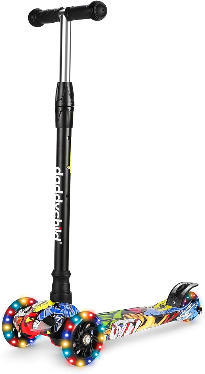 Kids Kick Scooter, 3 Wheeled Scooter for Kids, Child/Toddlers Toy, Adjustable Height, Anti-Slip Deck, Flashing Wheel Lights, for Boys/Girls 3-12 Year Old