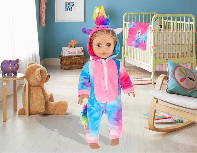 ebuddy 18 inch Doll Clothes-Unicorn Doll Costume Colorful Tie-Dyed Pajamas Sleeping Bag Set for 18 inch Girl Doll,Most 18 Inch Dolls(No Doll)