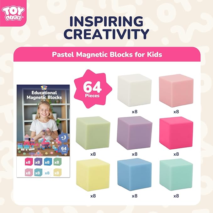 TOY Life 64 Pcs Magnetic Blocks for Kids Ages 3-5, Magnet Building Blocks for Toddlers, Magnetic Blocks for Kids Ages 4-8 Girls & Boys, Educational Learning Building Toys for Age 3 4 5 6 7 8-12