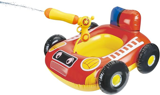 Big Summer Inflatable Fire Boat Pool Float for Kids with Built-in Squirt Gun, Inflatable Ride-on for Children Aged 3-7 Years