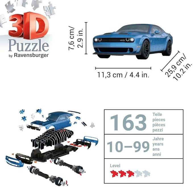 Ravensburger Dodge Challenger SRT® Hellcat Redeye Widebody 108 Piece 3D Jigsaw Puzzle for Kids and Adult - 11283 - Easy Click Technology Means Pieces Fit Together Perfectly