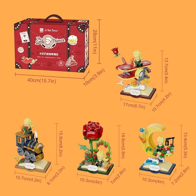 Le Petit Prince Building Block Set Adults & Kids Collectible Brick Model,Rose,Train,Moon & Airplane Figures,Le Petit Prince Creative DIY Building Toys Gift for Fans of Stories