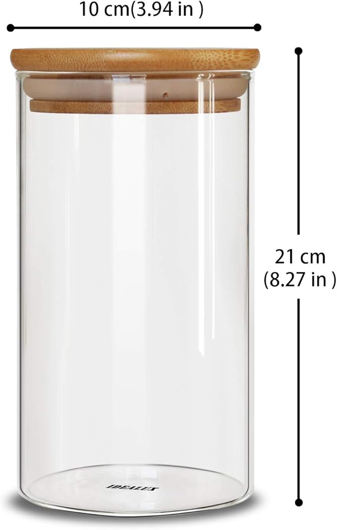 Glass Storage Jars Set of 2 (48oz/1400ml) with Wooden Lid, Glass Sourdough Starter Jar, Stackable Kitchen Canisters, Pefect for Coffee Bean Cookie, Sugar, Flour, Pasta, Sourdough, Nuts