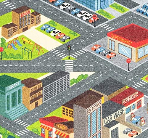 KC CUBS Road Play Map City Car Vehicle Traffic Educational Learning & Fun Game Area Non Slip Boy & Girl Kids Rug Carpet for Children Bedroom, Toddler Classroom & Baby Playroom Mat, Playtime Activity