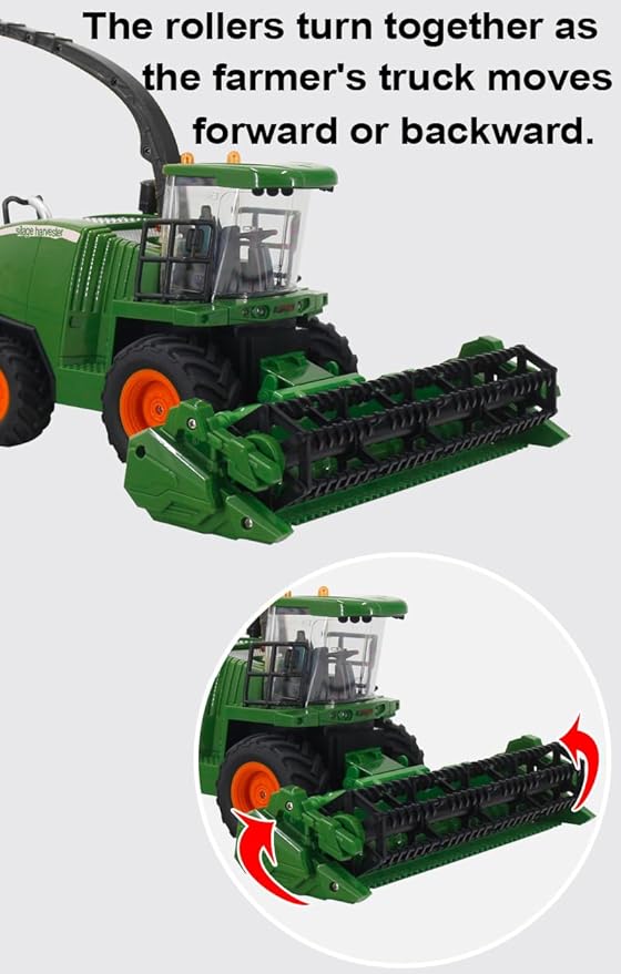 Remote Control Tractor Toy - RC Truck for Kids with Spray Function/LED Light/Realistic Sound, 2 Rechargeable Batteries, Toddlers Farm Vehicle Toys for 3 4 5 6 7 8 Year Old Boys Christmas Birthday Gift