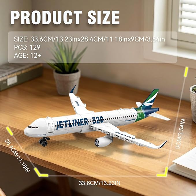DAHONPA Airbus A320 Building Blocks Set, 129 Pieces Airplane Airliner Building Toy, Gift for Kid and Adult
