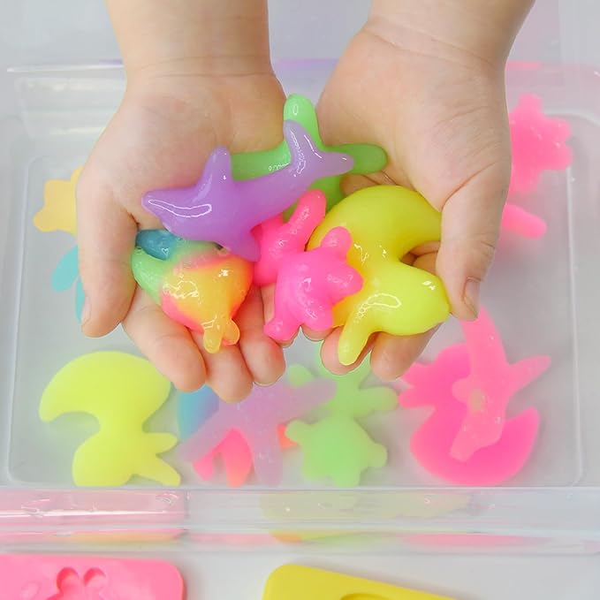 Magic Water Elf Toy Kit - Glow in The Dark Aqua Gel 6 Colors with 6 Molds - Magic Squishy Maker Water Fairies - Christmas Gift Birthday Party Favors DIY STEM Toy for 3-8 Years Old Kids