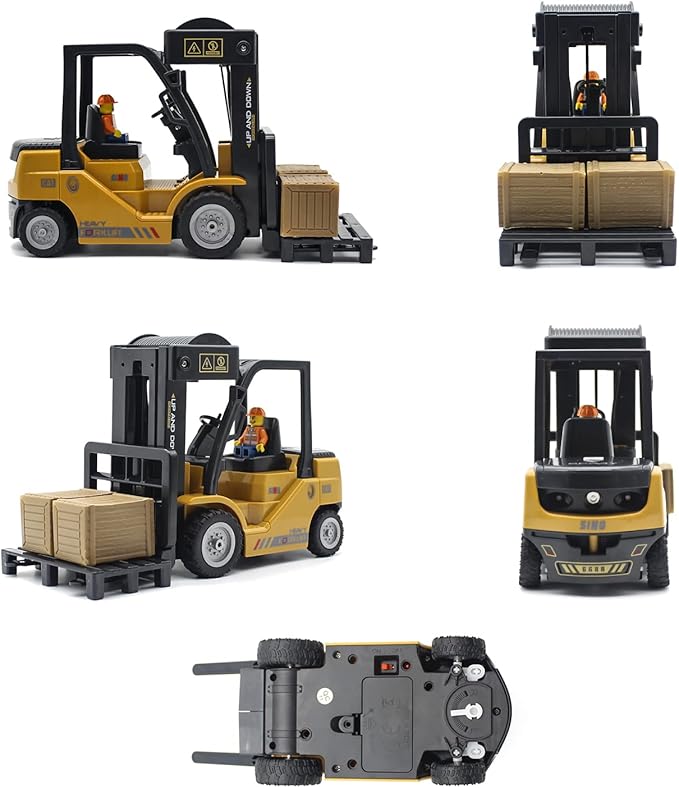 Remote Control Forklift 11 Channel Rc Forklift Cranes Construction Toys, w/Boxes/Sound and Light Spray, Two Rechargeable Batteries, Kids Forklift Toy Christmas & Birthday Gifts