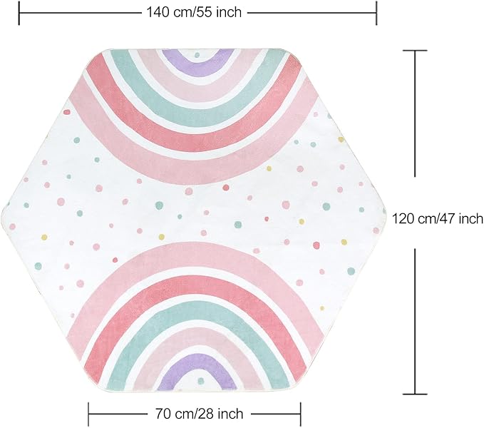 STARUIA Pink Rainbow Hexagon Kids Rug - 55"x47" Washable, Non-Slip, Ultra Soft Play Carpet for Playroom, Bedroom, Classroom, Dorm