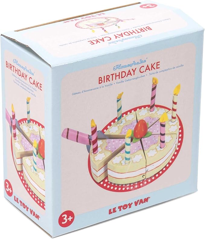 Le Toy Van - Honeybake Childrens Wooden Vanilla Birthday Cake Play Food Pretend Toy | Perfect For Pretend Role Play | Birthday Cake Play Kitchen Role Play Toy (TV273)