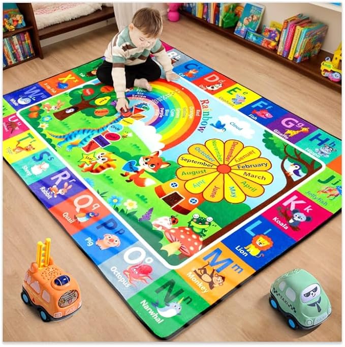 Alphabet Rug for Children's Playroom - ABC 5x7 Feet Windmill Rug, Washable and Non-Slip Mat