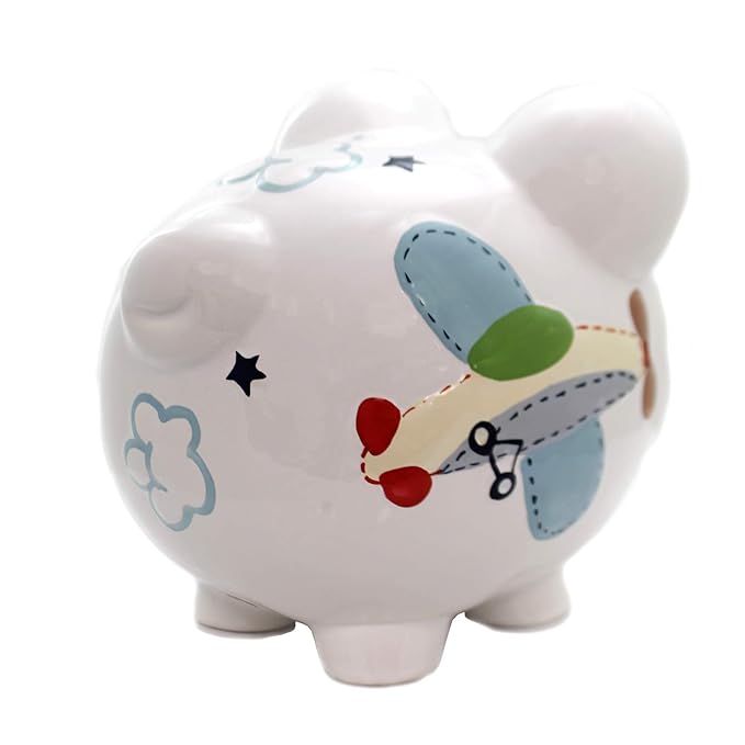 Child to Cherish Ceramic Piggy Bank for Boys, Airplane, Large