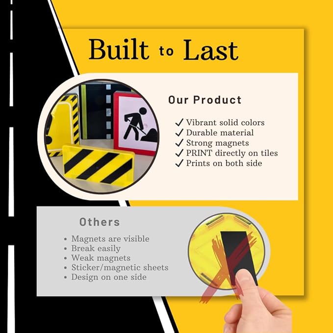 Car Road Track Magnetic Tiles & City Construction Builder Set with Crane and Figures – STEM Building Blocks Toy for Toddler Preschool Montessori Kids - Great Birthday Gift for Boys Ages 3-5 4-8 5-7