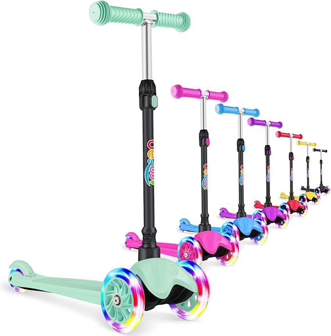 BELEEV A1 Scooter for Kids Ages 2-6, 3 Wheel Kick Scooter for Toddlers Girls Boys, Light up Wheels, Adjustable Height, Lean to Steer, Non-Slip Deck, Lightweight Push Scooter for Children