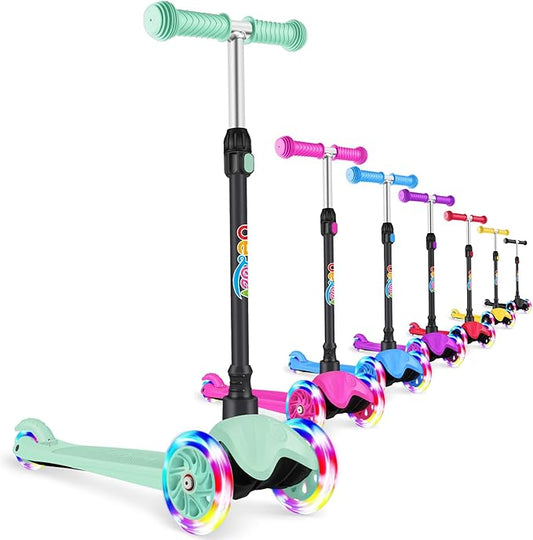 BELEEV A1 Scooter for Kids Ages 2-6, 3 Wheel Kick Scooter for Toddlers Girls Boys, Light up Wheels, Adjustable Height, Lean to Steer, Non-Slip Deck, Lightweight Push Scooter for Children