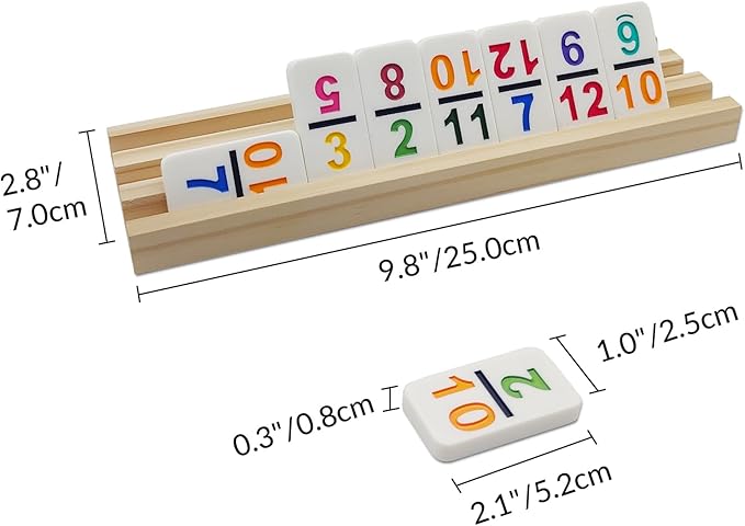 Mexican Train Dominoes Set with Numbers and 8 Wooden Racks, Double 12 Domino Travel Set with Wooden Hub, 91 Colored Domino Tiles Game Set with for Family Game Night