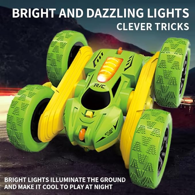Generic Roll Over FlipDrive R/C 360°Rotating | Double-Sided Stunt Car Remote Control Toy for Kids | Rechargeable Batteries Included.Unleash Flips, Twists, and Thrills for Birthdays!, Lime Green