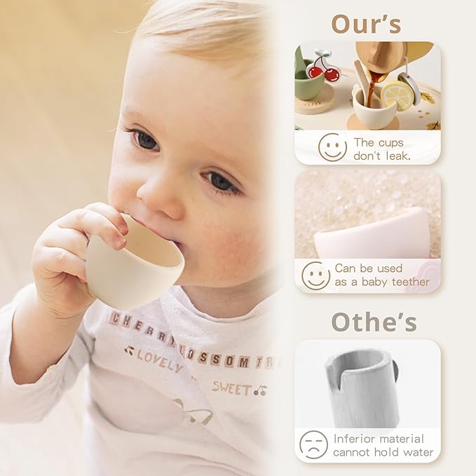 Tea Party Set for Kids - Wooden Tea Set for Little Girls 15PCS Silicone Toddler Tea Set Kitchen Accessories Pretend Play Toy Tea Set for Toddlers - Birthday Gift (Purple)