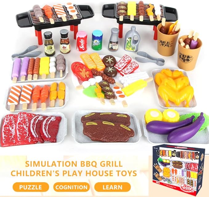 80-Piece Interactive BBQ Grill Playset Toy - Realistic Pretend Cooking Set with Grill Tools & Food Accessories for Kids Ages 3-8, BPA-Free Learning Toys for Boys Girls Toddlers