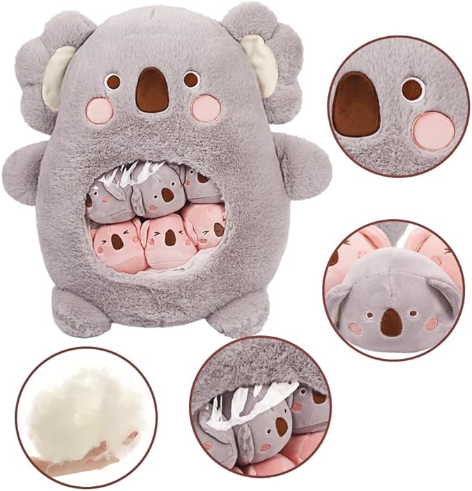 ARELUX Cute Sloth Plush Pudding Pillow:Snack Pillow Toys Bag Removable Stuffed Animal 8Pcs Sets Creative Plush,Soft Koala Plushie Animal Throw Pillow,Dolls Friends Family Member