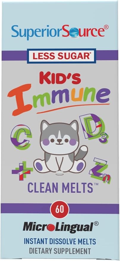 Superior Source Kid's Immune Clean Melts - Immunity Support Supplement - Contains Vitamin C, Vitamin D3, Zinc & Elderberry Extract - Non-GMO & Gluten-Free - 60 MicroLingual Dissolvable Tablets