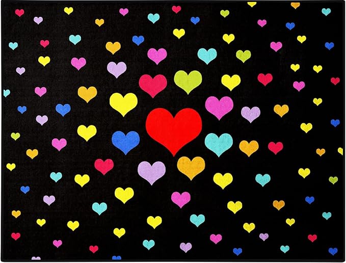 Booooom Jackson Black Classroom Rug Elementary, Large Heart Classroom Carpet Preshool Seating Rug for School, Classroom Area Rug Educational Carpet with Non-Slip Backing (6.5 x 8.5 ft, G004-Love-Plus)