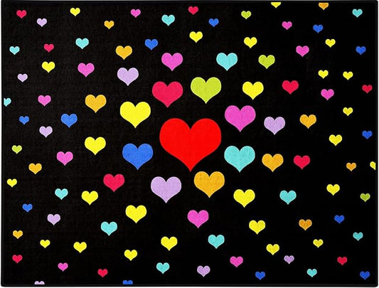 Booooom Jackson Black Classroom Rug Elementary, Large Heart Classroom Carpet Preshool Seating Rug for School, Classroom Area Rug Educational Carpet with Non-Slip Backing (6.5 x 8.5 ft, G004-Love-Plus)