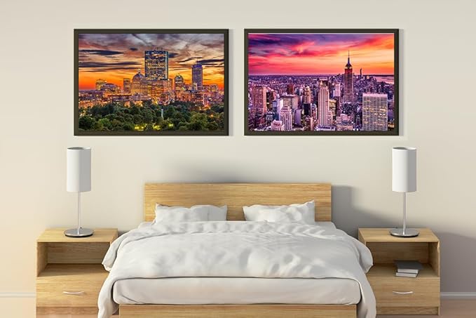 Jigsaw Puzzles for Adults,2 Pack 1000 Pieces Puzzles,Boston Downtown Skyline and New York City Midtown Puzzles, A Scenic Birthday for Mom and Girl Friend