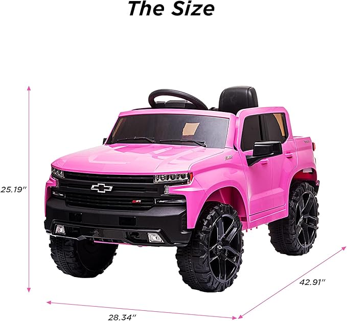 12V Ride on Car,Battery Powered Licensed by Chevrolet Silverado GMC Kids Ride On Truck,Toddler Electric Vehicles Toys w/Remote Control, MP3/Bluetooth, Spring Suspension, LED Light (Pink-2)