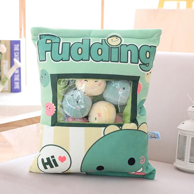 ARELUX Cute Dinosaur Plush Pudding Pillow:Snack Pillow Toys Bag Removable Stuffed Animal 8Pcs Sets Creative Plush,Soft Dino Plushie Throw Pillow,Dolls Friends Family Member