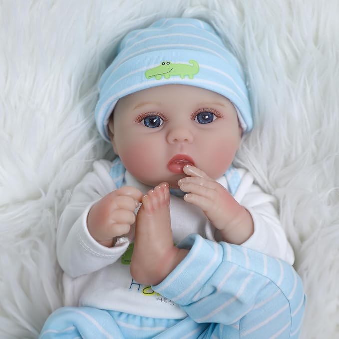 SCOM Lifelike Reborn Baby Dolls - 16 inch Realistic Baby Toddler Dolls Soft Cloth Body Vinyl Limbs, with Clothes and Doll Accessories Gifts for Kids Age 3+
