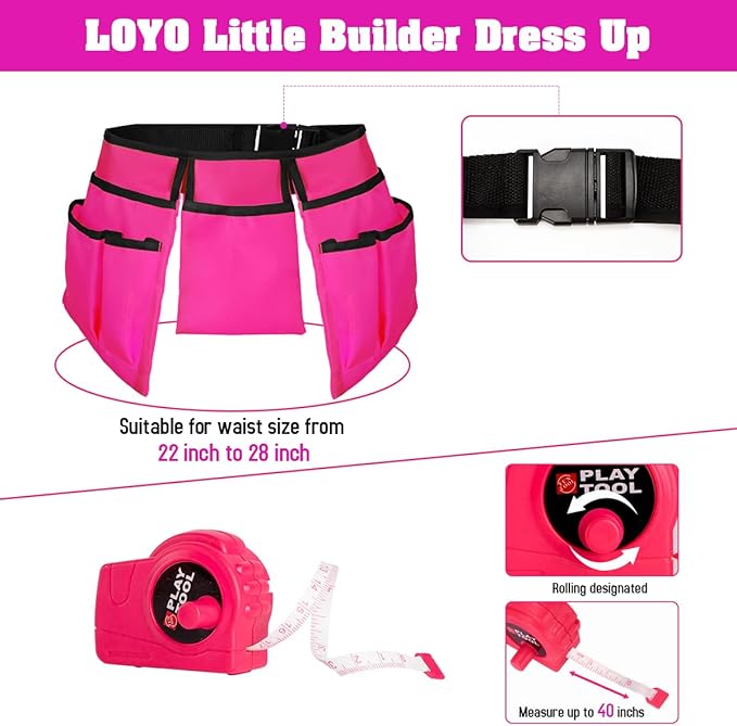 LOYO Kids Tool Set - Toddler Tool Set with Kid Tool Belt Tool Box & Electronic Toy Drill, Kids Construction Toys for Girls Boys Gift for Toddlers Girls Ages 3 , 4, 5, 6, 7 Years Old