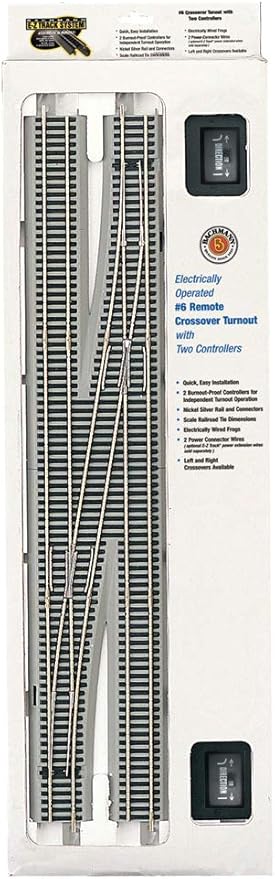 Bachmann Trains - Snap-Fit E-Z TRACK #6 REMOTE CROSSOVER TURNOUT - RIGHT (1/box) - NICKEL SILVER Rail With Gray Roadbed - HO Scale