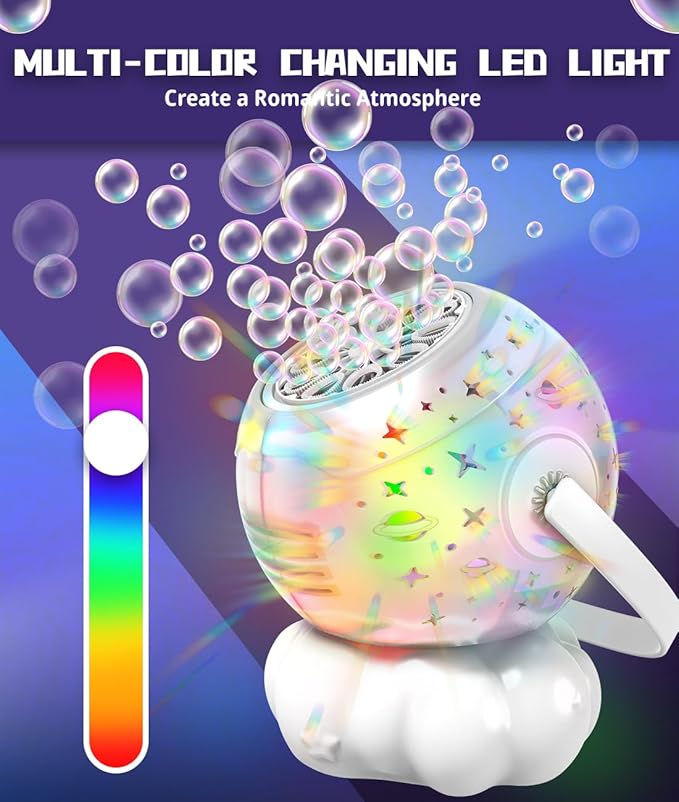Rechargeable Bubble Machine with Colorful LED Light - Make Large Bubbles - 600mL Automatic Bubble Maker for Kids - Outdoor Party Birthday Easter Toys Gifts for Toddlers Ages 3+ Boys Girls