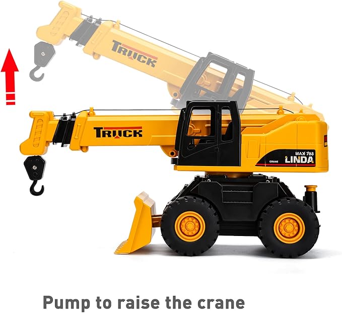 haomsj 2-in-1 Toy Crane Bulldozers Construction Set Trucks for Boys Age 3-5, Excavator Lifting Crane Toys with Light and Sound for Kids Ages 3 4 5 6 Years Old