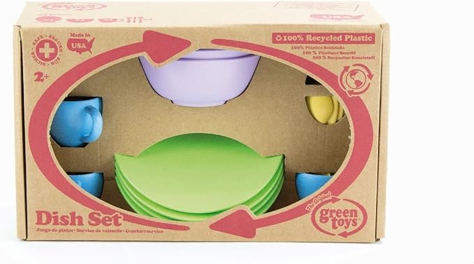 Green Toys Dish Set - 24 Piece Dishwasher Safe Creative Play Toys for Developing Social Skills in Children. Kitchen Toys