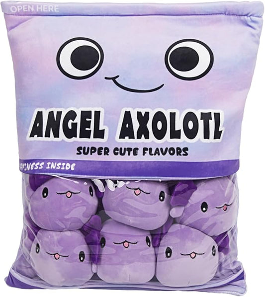 ARELUX Cute Axolotl Plush Pudding Pillow:Snack Pillow Toys Bag Removable Stuffed Animal 6Pcs Sets Creative Plush,Soft Purple Axolotl Plushie Animal Throw Pillow,Dolls Friends Family Member