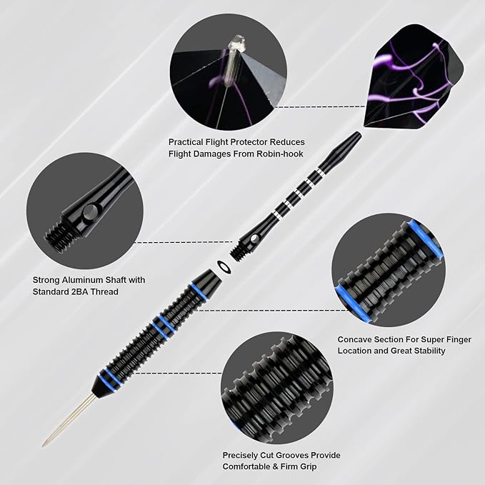 Formula Sports Darts Metal Tip Set - Steel Tip Darts Professional Metal Darts Set 12PCS 21/23 Grams Pro Darts Set with Aluminium Shafts, Extra Flights, Dart Sharpener, Flight Protector