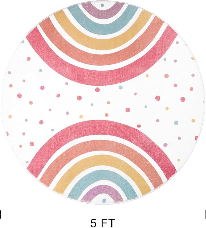 STARUIA Colorful Rainbow Rug for Nursery, 5 Ft Machine Washable Rug for Kids Room, Large Round Rugs for Girls Bedroom, Circle Kids Rug Soft Polka dot Carpet for Classroom Playroom Tent