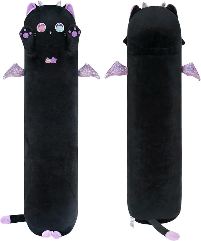 Long Cat Plush Body Pillow, Cute Purple Big Eyes Cat Stuffed Animals Kawaii Plushies, Squishy Body Pillow Plush Toys for Kids Girls Boys (36 Inches)
