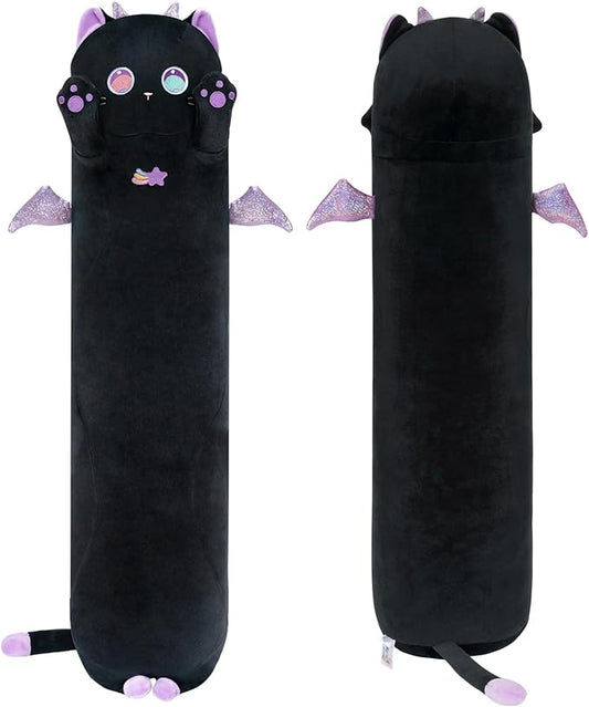 Long Cat Plush Body Pillow, 28” Cute Black Cat Stuffed Animals Soft Plushies, Kawaii Squishy Throw Pillow Doll Toy Gift for Kids Girls Boys
