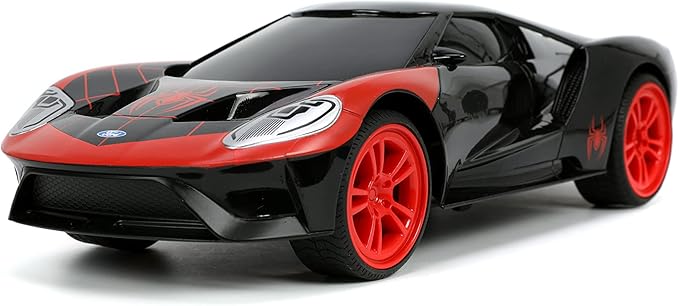 Jada Toys Marvel Spider-Man 1:16 Miles Morales 2017 Ford GT RC Remote Control Car 2.4GHz, Toys for Kids and Adults, Black