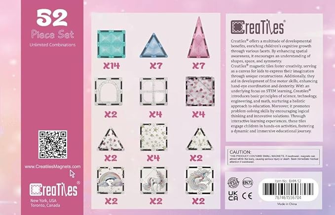 Glitter Unicorn Pony Magnetic Tiles: Building Blocks Toys for Kids - Hearts, Stars, Rainbow Castle Playset for Creative Kids, STEM Frozen Princess Birthday Gift for Girls Ages 3 4 5 6 7 8 and Up