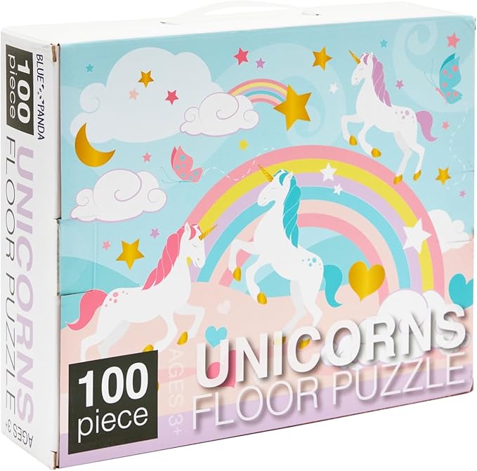 Blue Panda Giant Unicorn Floor Puzzle for Kids - 100 Pieces, 2.3 x 3 Feet, Large Rainbow Unicorn Jigsaw Puzzle for Girls and Boys