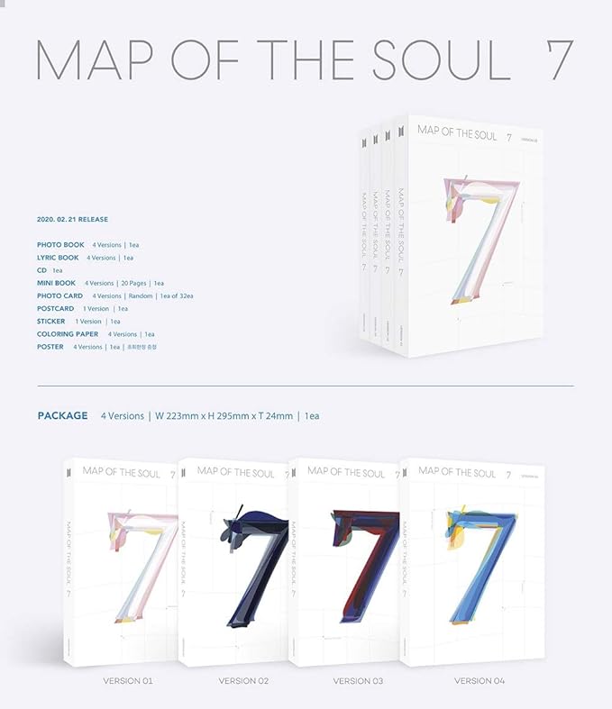 BTS Bangtan Boys - MAP of The Soul : 7 with Standing Doll Set [Random ver.] Album+Folded Poster+Standing Doll+Hologram Photocard+Extra Photocards Set