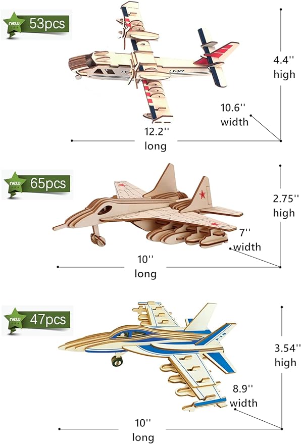 3D Wooden Puzzle - 6 Piece Set Aircraft & Helicopter Wooden Crafts Assembly Building Model Kits - Wood Aircraft & Helicopter STEM DIY Brain Teaser Puzzle for Kids and Adults Teens Boys Girls