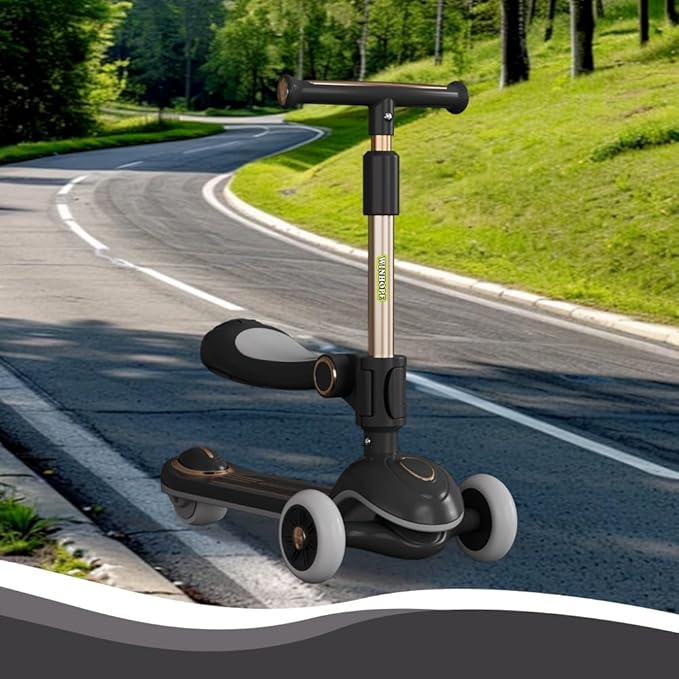 Winhope Kick Scooter for Kids, 2-in-1 Kick Scooter with Wide Deck,Folding 3 Wheel Children Scooter Outdoor Ride-On Toys for Boy Girl Aged 3-8